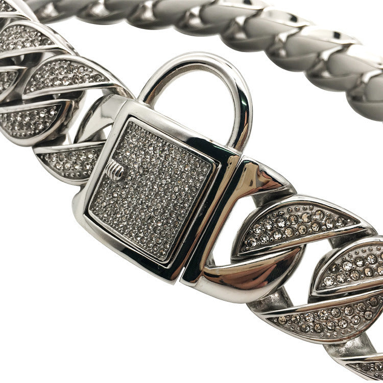 Luxury Stainless Steel Rhinestone Dog Collar – Stylish & Durable Pet Chain