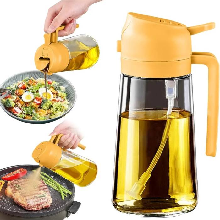 2-in-1 Oil Sprayer and Pourer Bottle – 500mL Refillable Plastic Dispenser