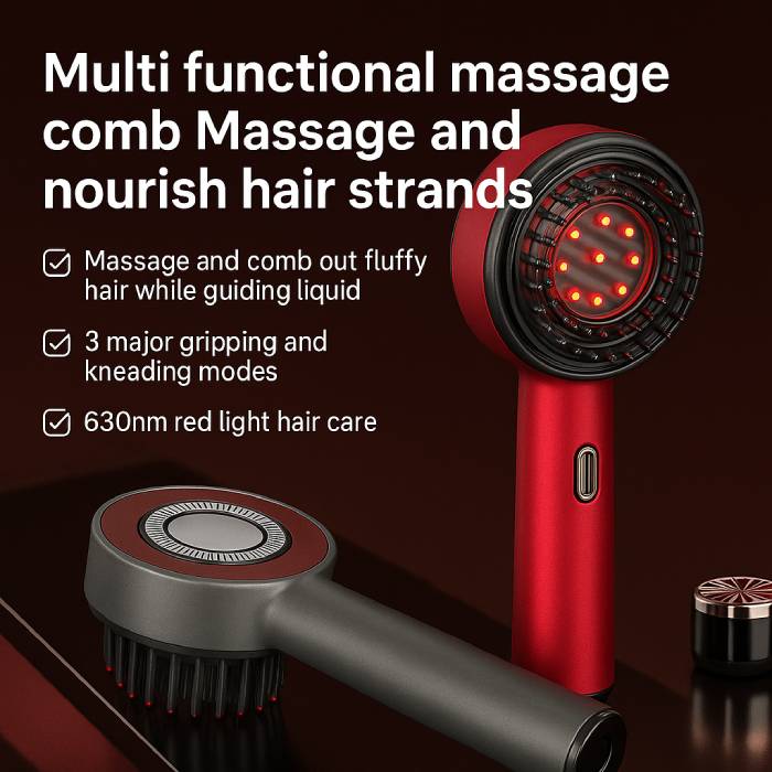 Electric Vibration Scalp Massage Comb with Red Light & Oil Applicator
