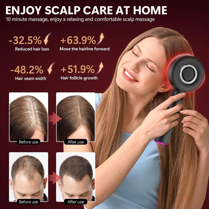 Electric Vibration Scalp Massage Comb with Red Light & Oil Applicator
