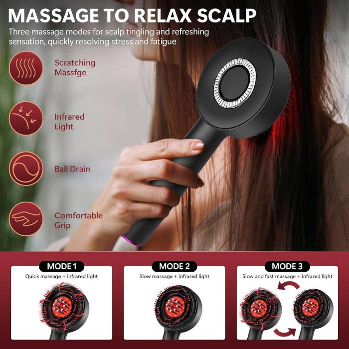 Electric Vibration Scalp Massage Comb with Red Light & Oil Applicator