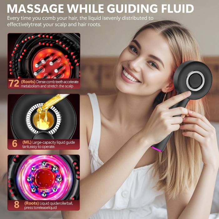 Electric Vibration Scalp Massage Comb with Red Light & Oil Applicator