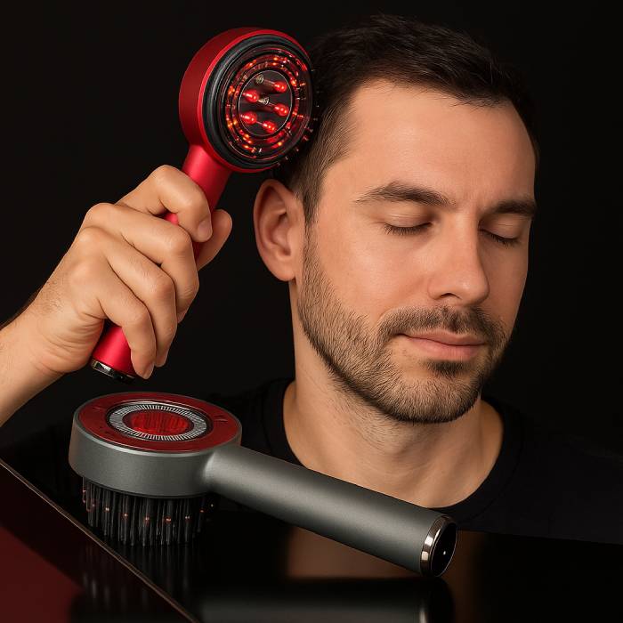 Electric Vibration Scalp Massage Comb with Red Light & Oil Applicator