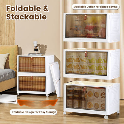 Foldable Storage Bins with Magnetic Door & Wheels