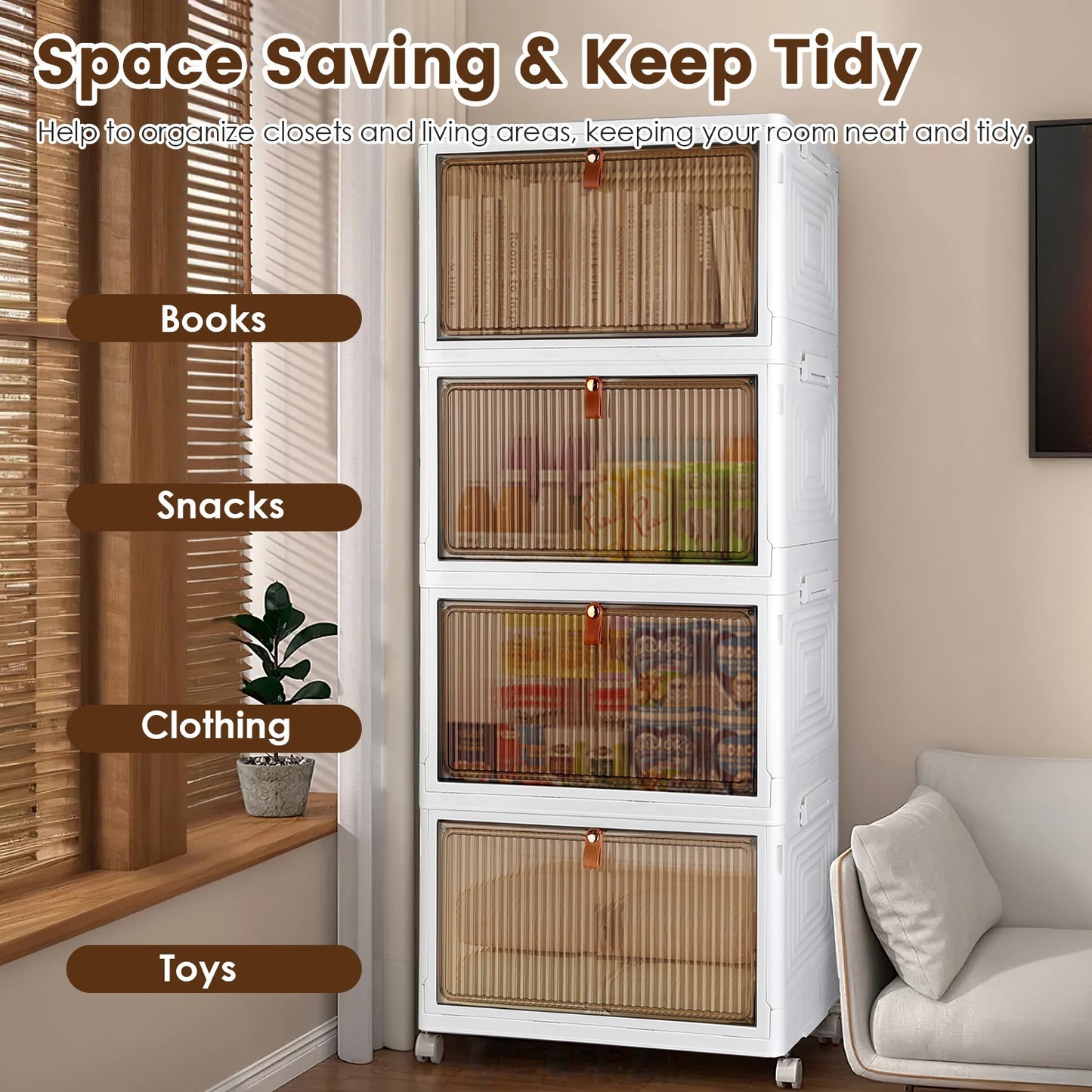 Foldable Storage Bins with Magnetic Door & Wheels