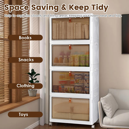 Foldable Storage Bins with Magnetic Door & Wheels