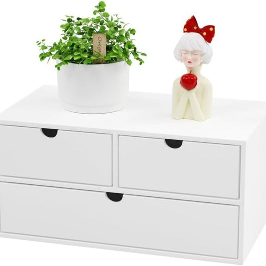 White Bamboo Desk Drawer Organizer for Home, Office & Kitchen