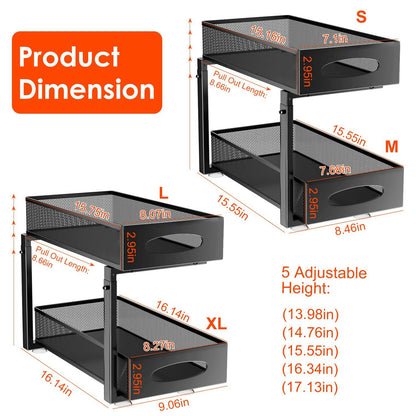 Under Sink Organizer 2-Tier Pull-Out Storage Rack with Adjustable Mesh Baskets (2 Pack)