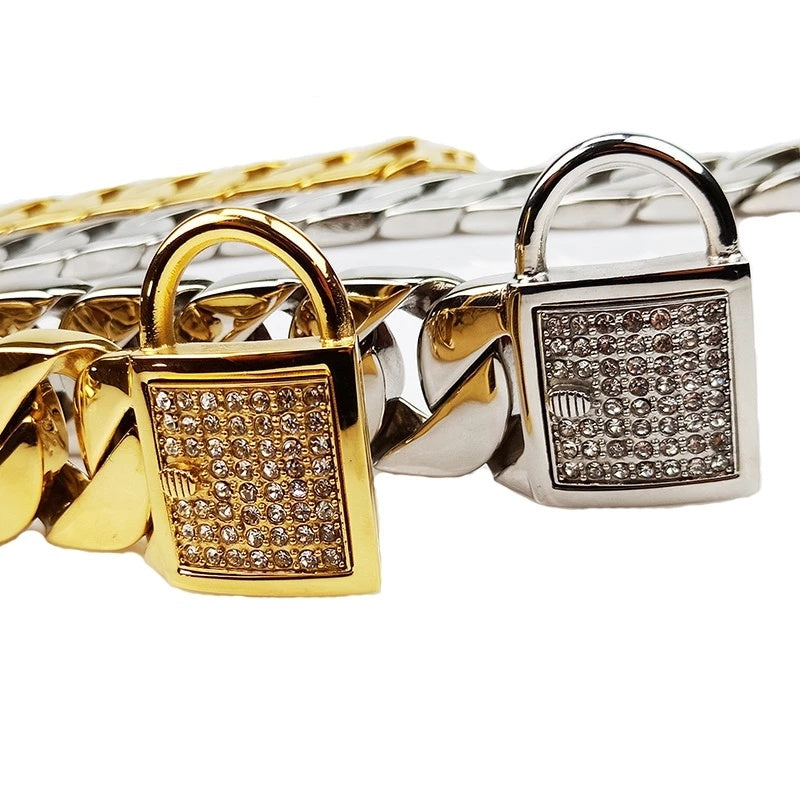 Luxury Stainless Steel Rhinestone Dog Collar – Stylish & Durable Pet Chain