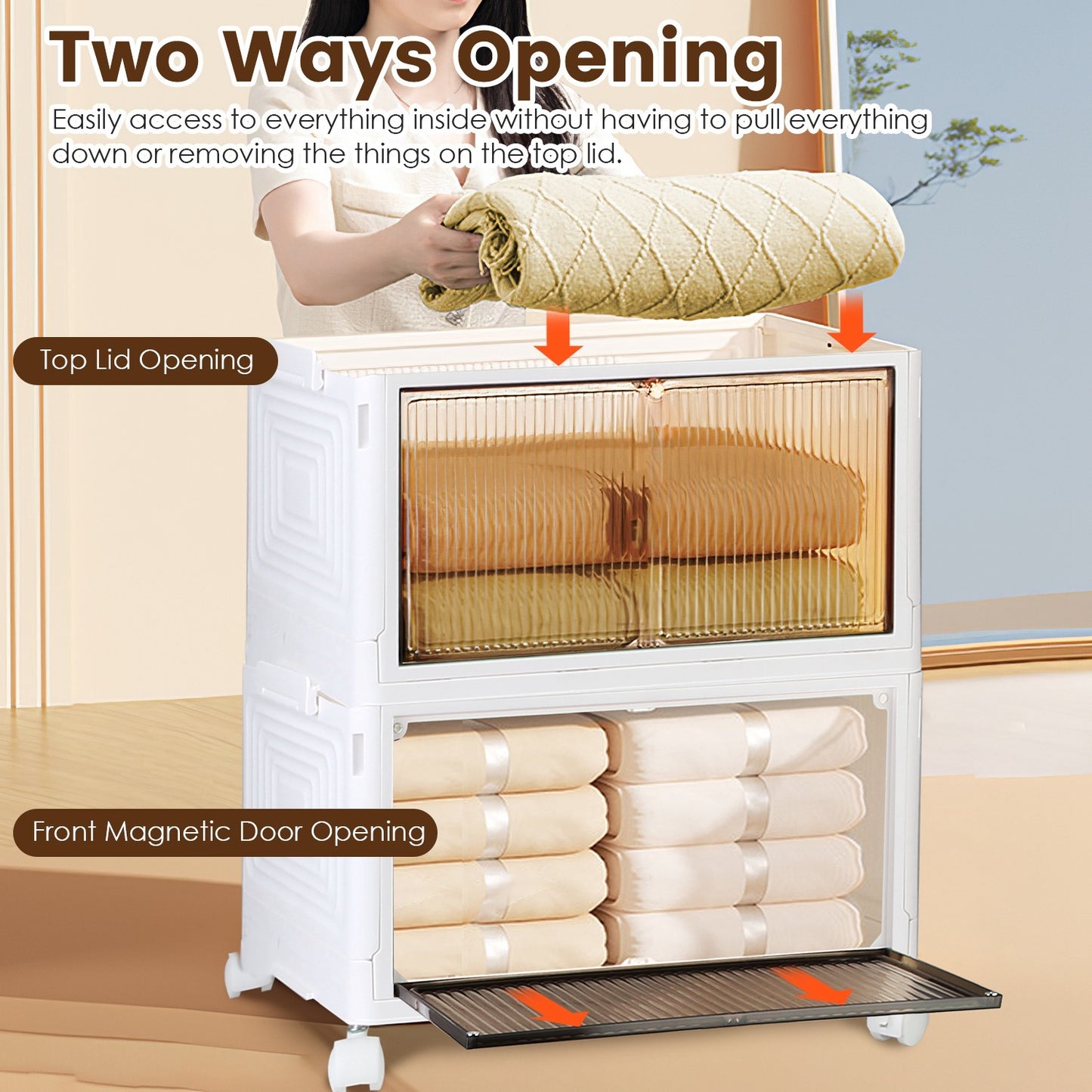 Foldable Storage Bins with Magnetic Door & Wheels