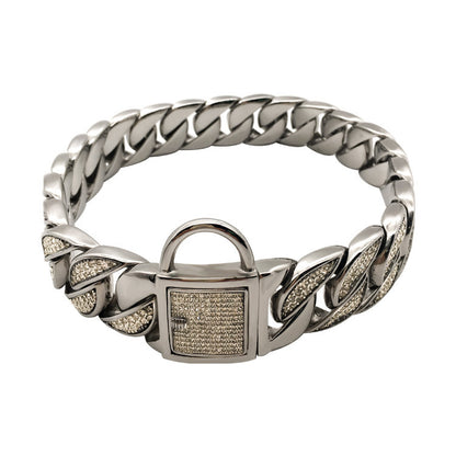 Luxury Stainless Steel Rhinestone Dog Collar – Stylish & Durable Pet Chain
