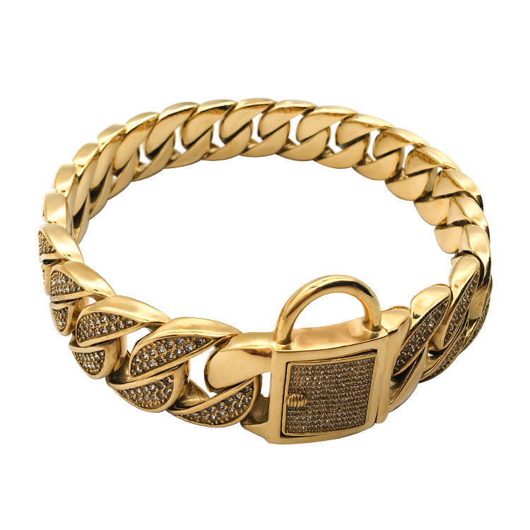 Luxury Stainless Steel Rhinestone Dog Collar – Stylish & Durable Pet Chain