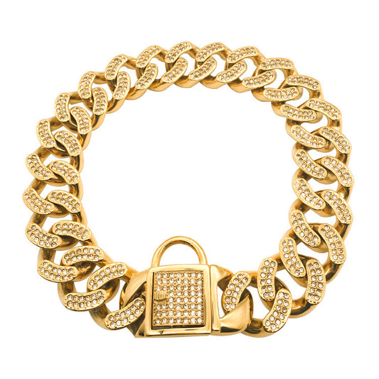 Luxury Stainless Steel Rhinestone Dog Collar – Stylish & Durable Pet Chain