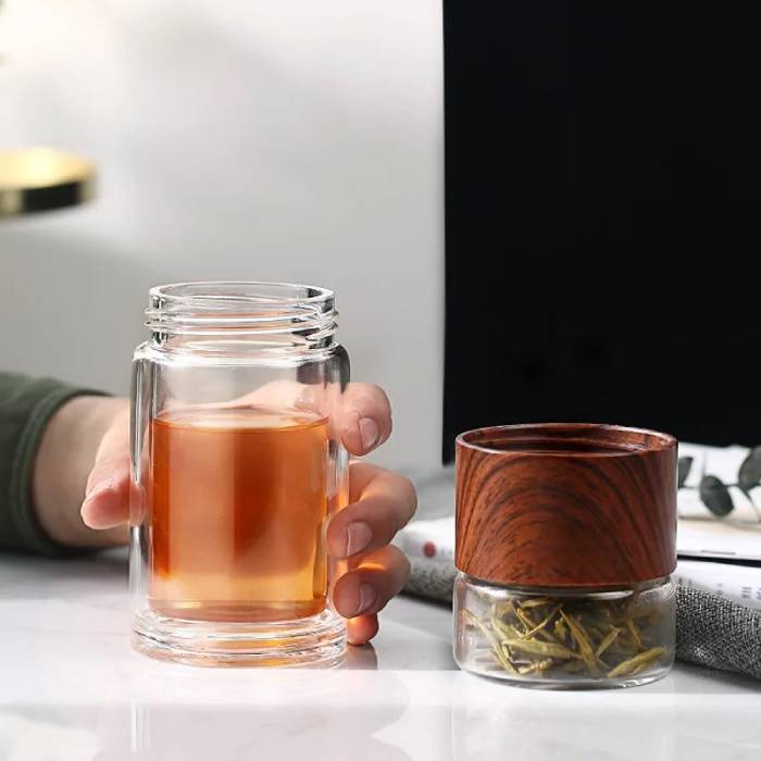 Double Glass Tea Infuser Water Bottle