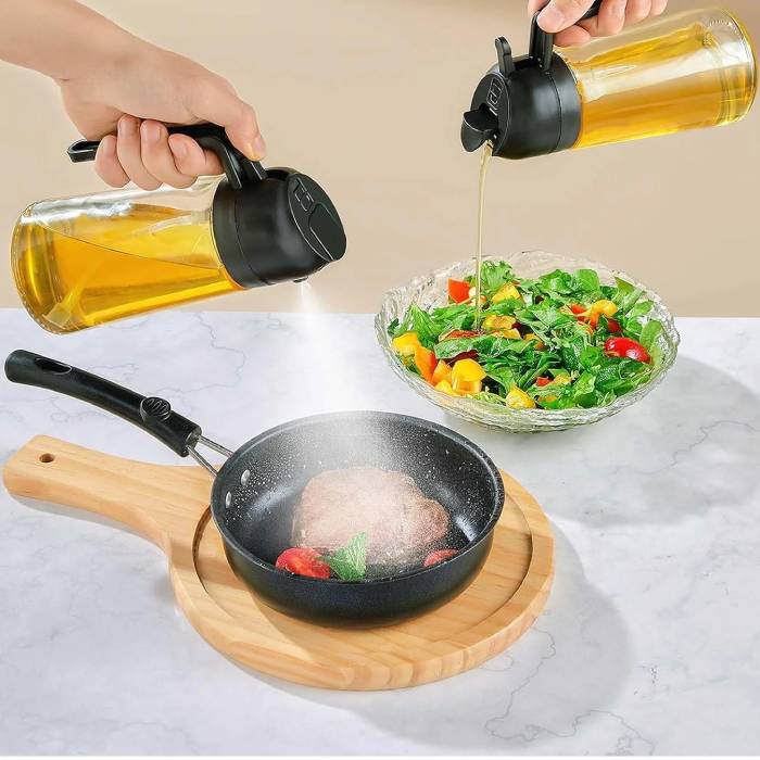 2-in-1 Oil Sprayer and Pourer Bottle – 500mL Refillable Plastic Dispenser