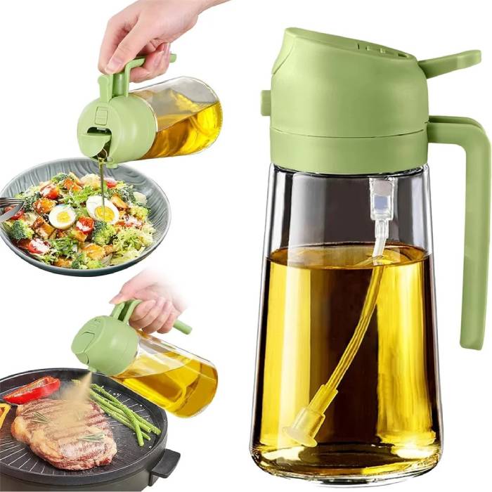 2-in-1 Oil Sprayer and Pourer Bottle – 500mL Refillable Plastic Dispenser