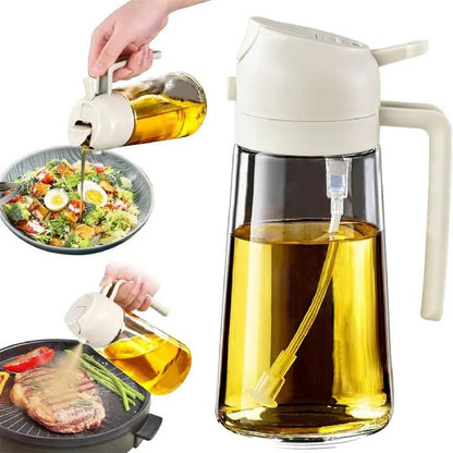2-in-1 Oil Sprayer and Pourer Bottle – 500mL Refillable Plastic Dispenser