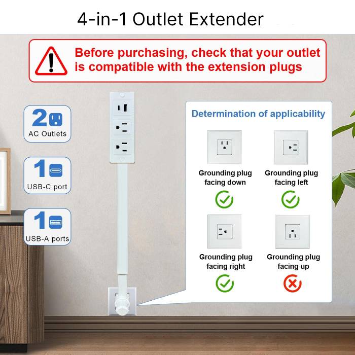 180° Rotating Electrical Outlet Extender with USB Ports