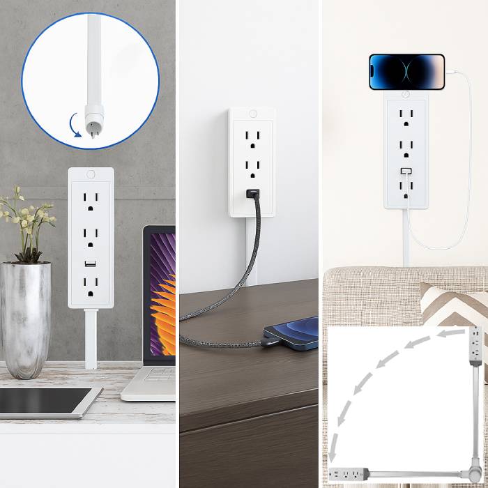 180° Rotating Electrical Outlet Extender with USB Ports