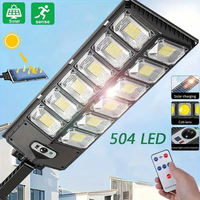 504 LED Ultra-Bright Solar Street Light with Remote & Motion Sensor