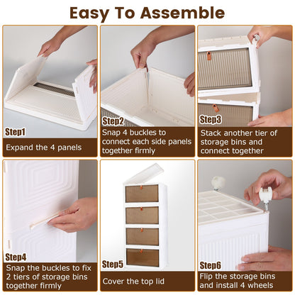 Foldable Storage Bins with Magnetic Door & Wheels