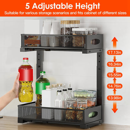 Under Sink Organizer 2-Tier Pull-Out Storage Rack with Adjustable Mesh Baskets (2 Pack)