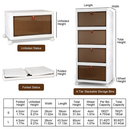 Foldable Storage Bins with Magnetic Door & Wheels